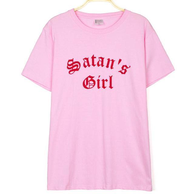 Satan's Girl Letter Print Men's and Women's T-Shirts